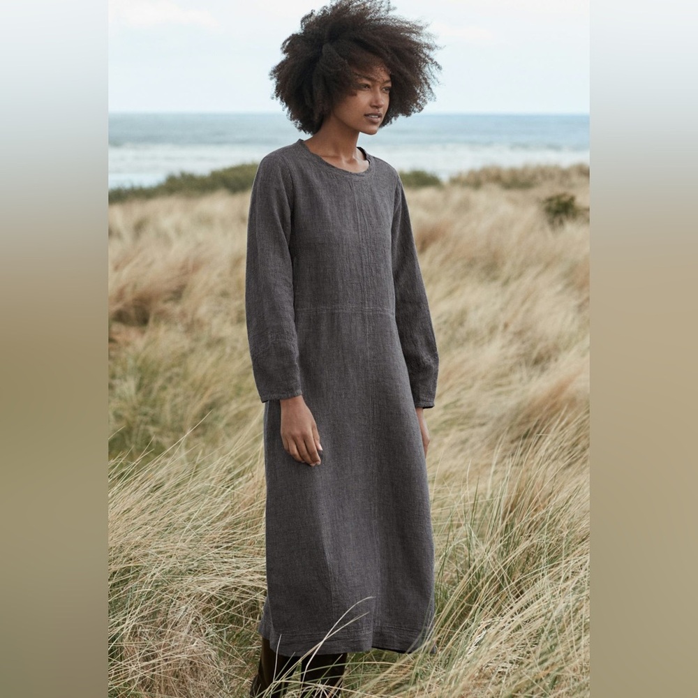 Poetry Round Neck Dress in High Twist Linen Womens Size 4